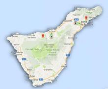 Imagen de Tenerife de Google Maps, la herramienta que se usará para medir las distancias, con los puntos en rojo de dónde se desmantelarán las oficinas.
