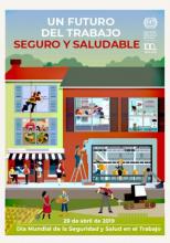 Cartel de la Organización Internacional del Trabajo conmemorativo del Día Internacional de la Seguridad y Salud Laboral en 2019.